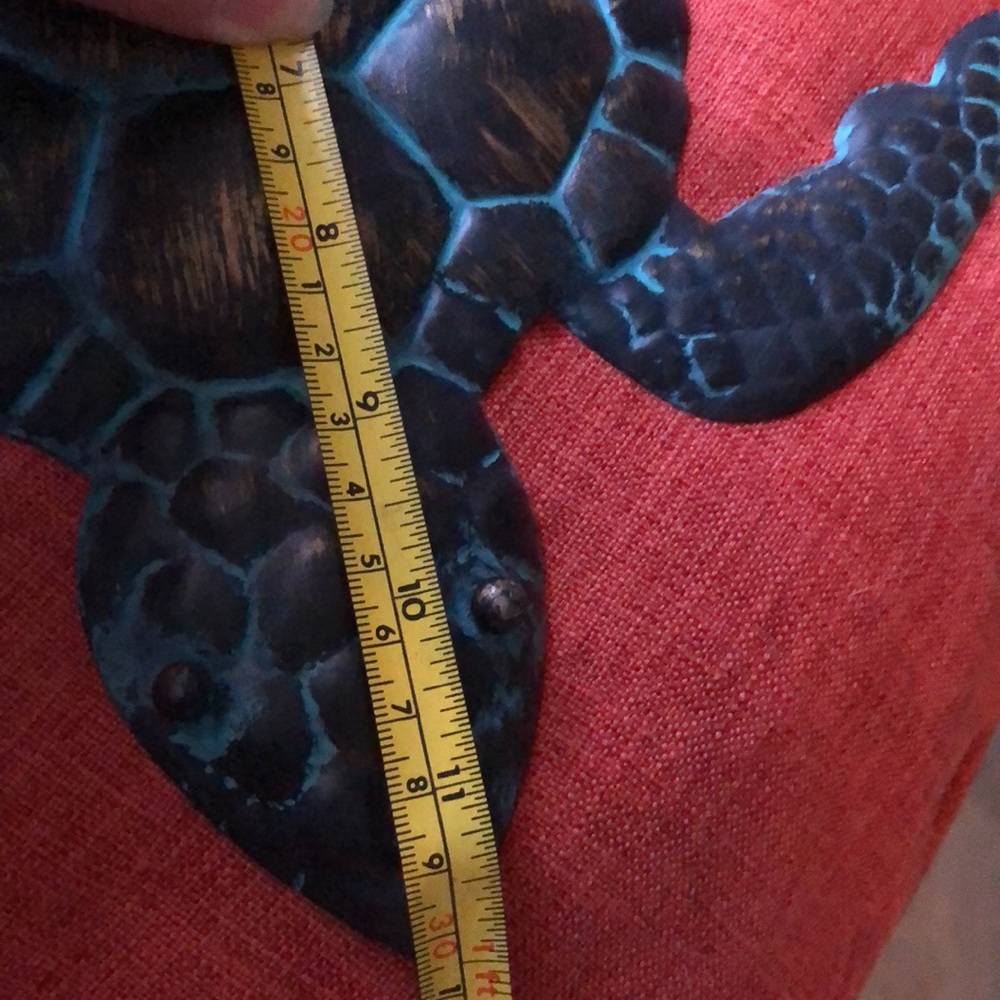 Metal turtle. Bronze with Aqua blue color. No hanger on back but could be added. - Picture 6 of 8